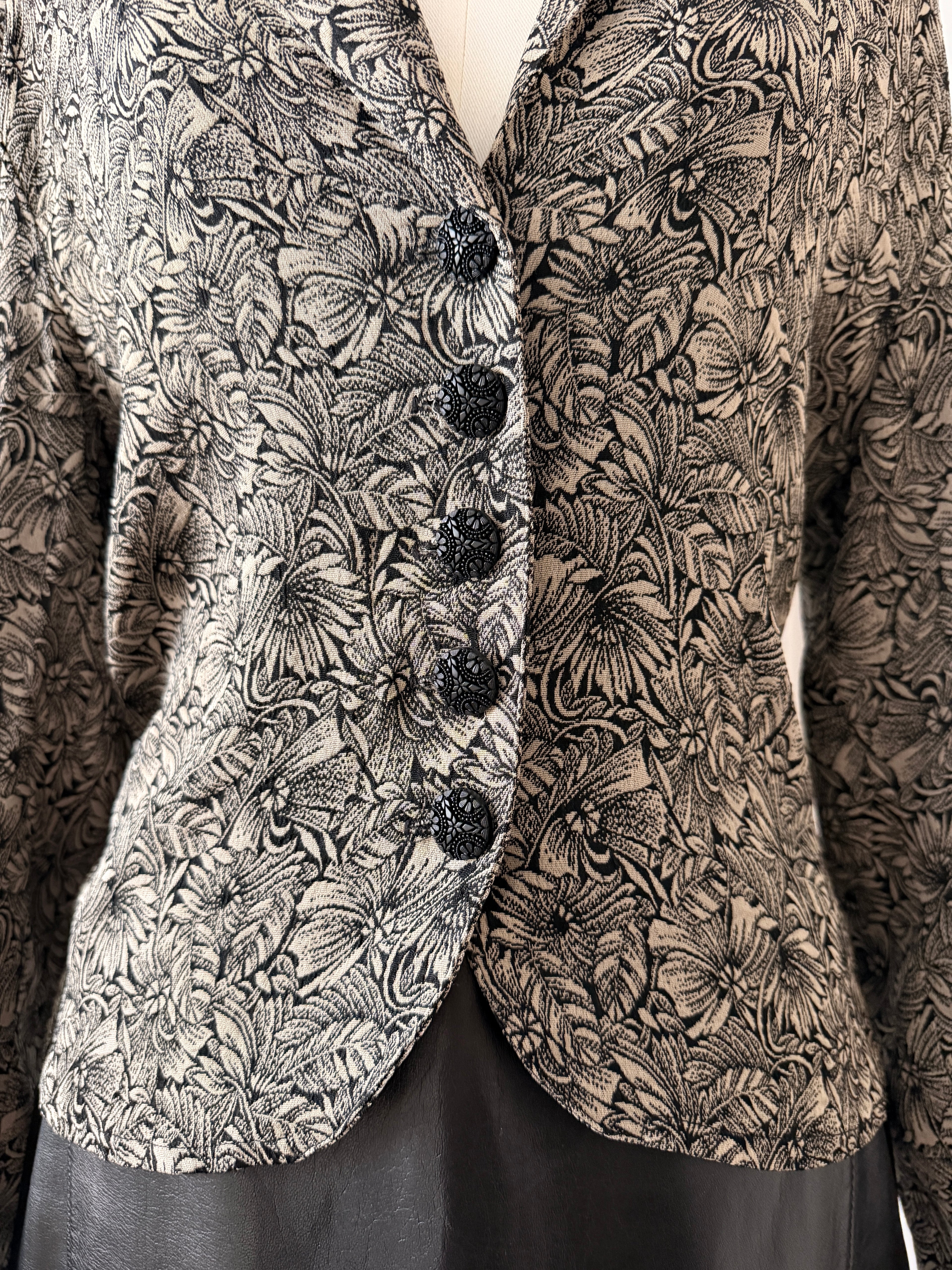 VINTAGE veste tissée légère à fleurs boutons décorés taille 36 38