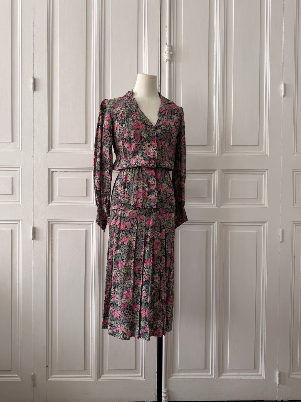 VINTAGE Hand made tailleur jupe imprimé fleuri taille 36/38