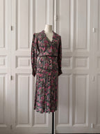 VINTAGE Hand made tailleur jupe imprimé fleuri taille 36/38