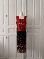 Y2K VINTAGE Jupe portefeuille noire à fleurs rouges