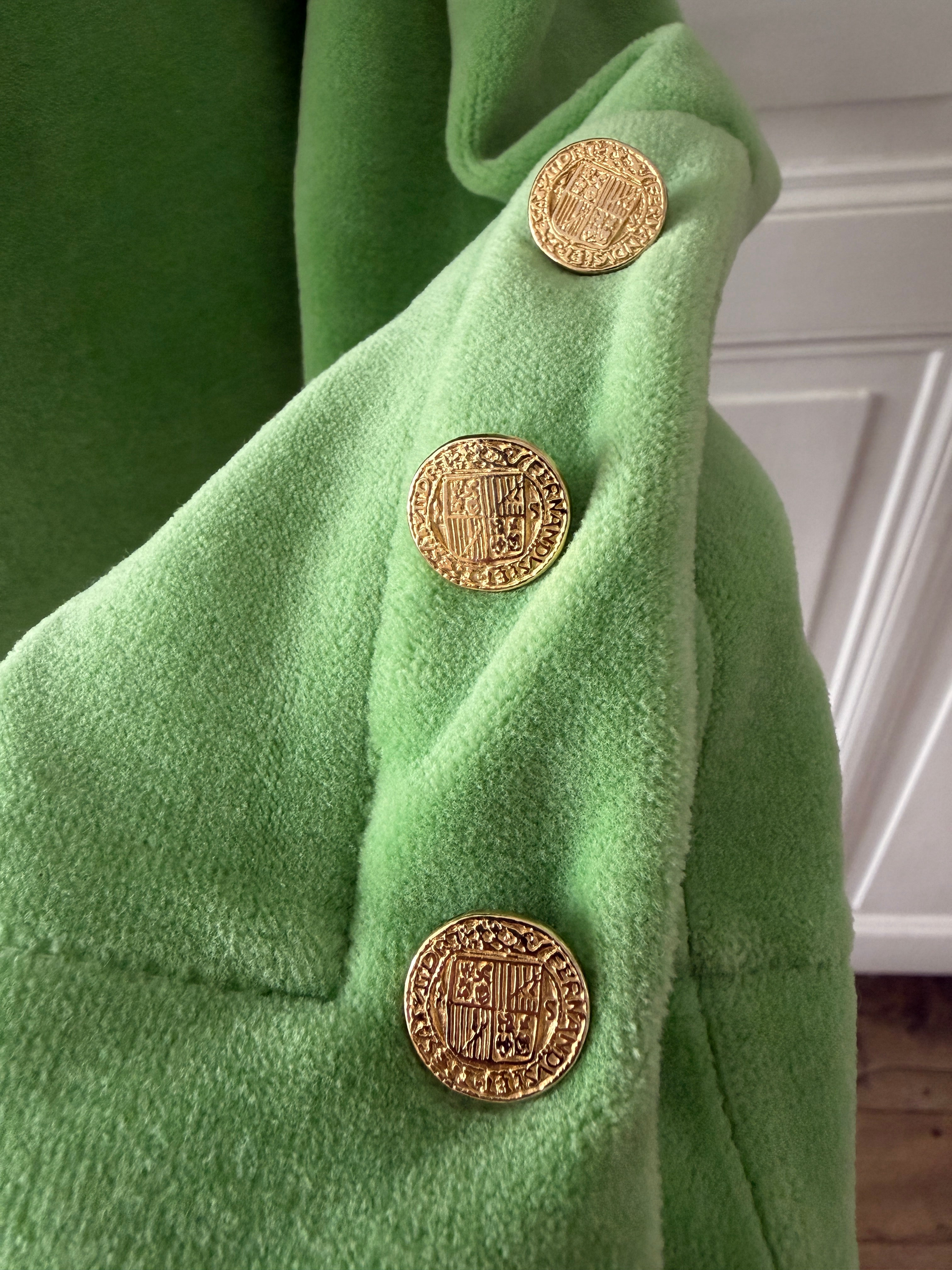 YVES SAINT LAURENT Ensemble top et jupe vert pomme velours brodé taille 38