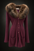 CHRISTIAN DIOR Long Cardigan en cachemire et col en renard amovible