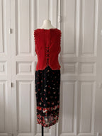 Y2K VINTAGE Jupe portefeuille noire à fleurs rouges