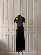 Y2K Top rene derhy mesh noir avec arômes bleu et jaune taille S