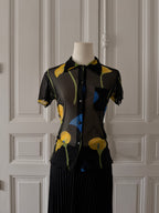 Y2K Top rene derhy mesh noir avec arômes bleu et jaune taille S