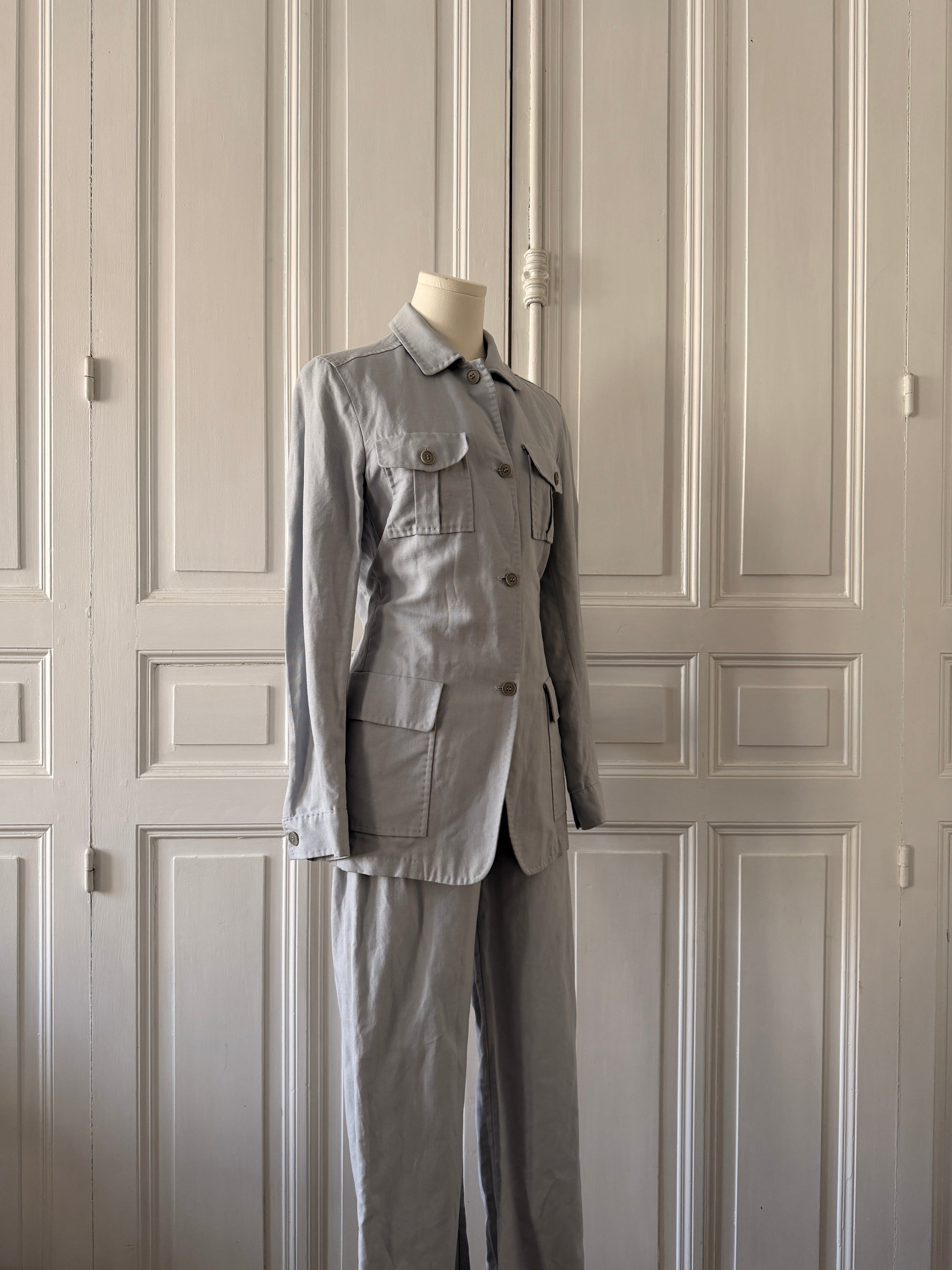 MAX MARA Ensemble tailleur pantalon veste manche longue bleu en lin taille 36