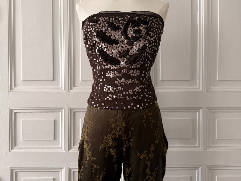 FÈRAUD bustier en soie brodé de sequins taille 46