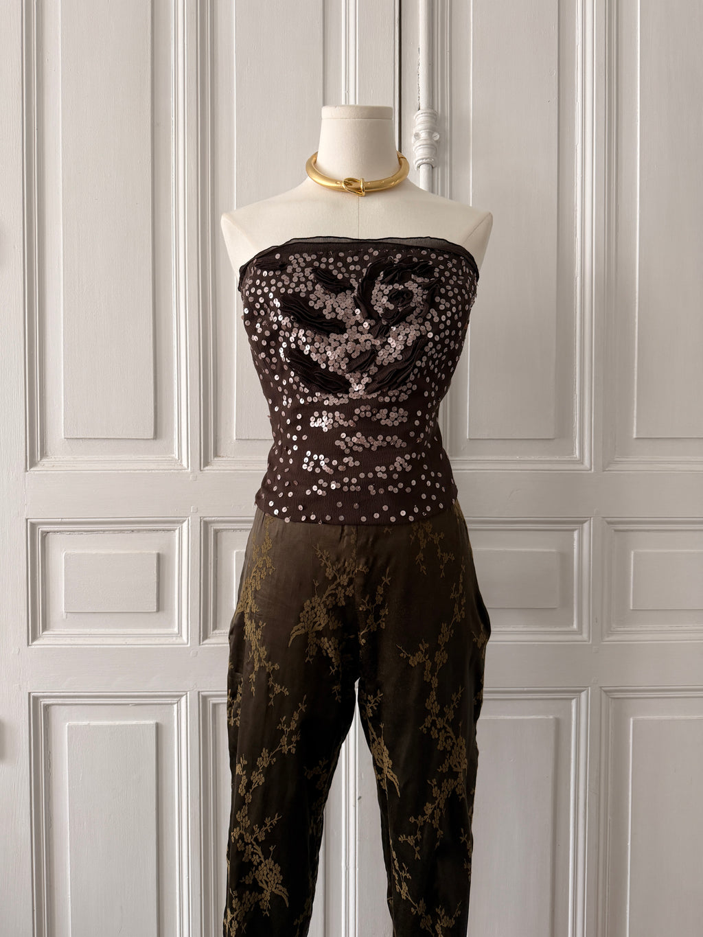 FÈRAUD bustier en soie brodé de sequins taille 46
