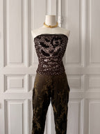 FÈRAUD bustier en soie brodé de sequins taille 46
