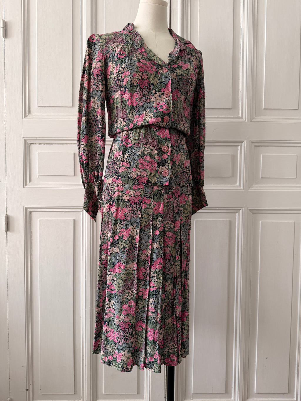 VINTAGE Hand made tailleur jupe imprimé fleuri taille 36/38