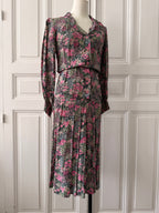 VINTAGE Hand made tailleur jupe imprimé fleuri taille 36/38