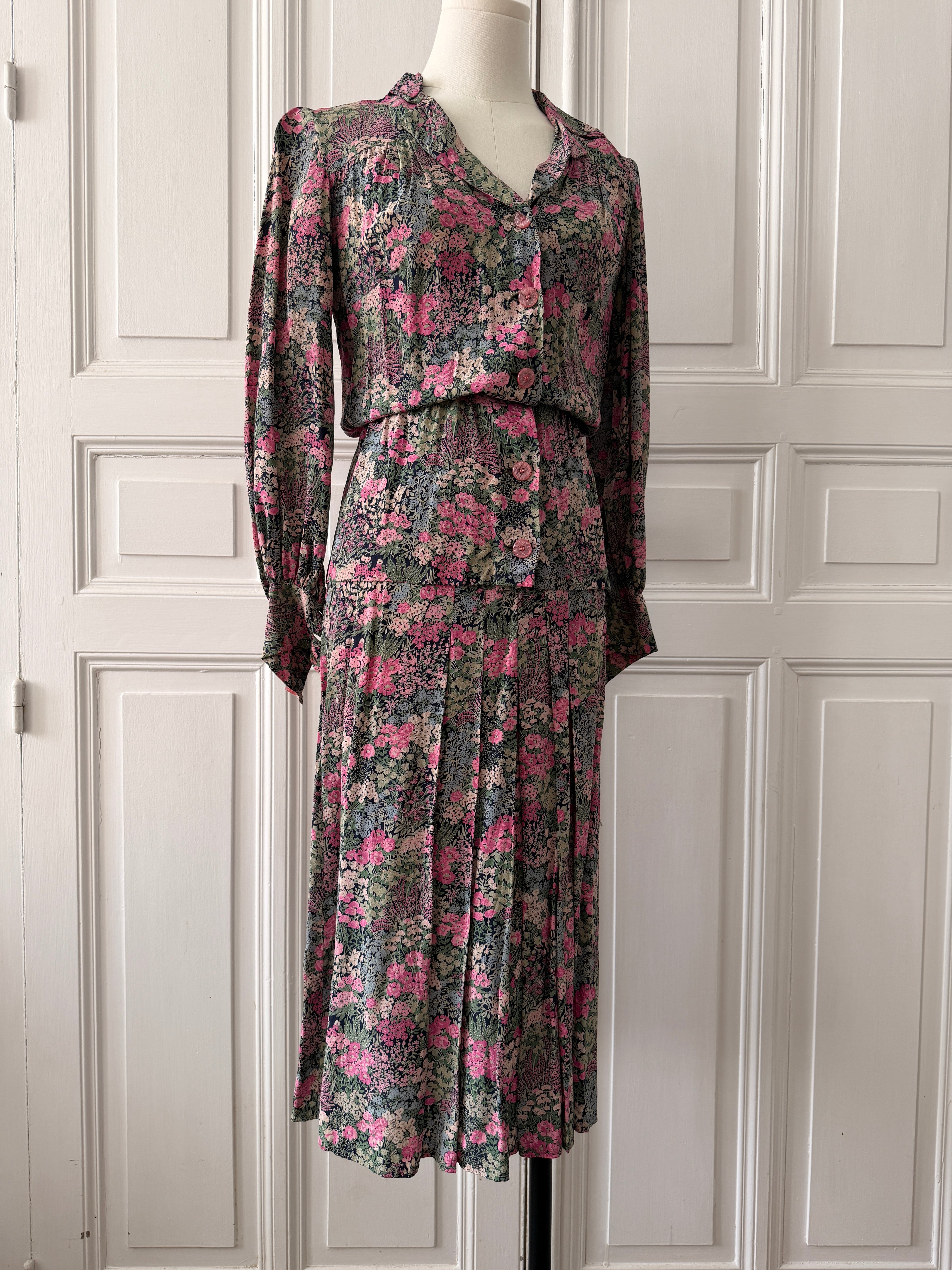 VINTAGE Hand made tailleur jupe imprimé fleuri taille 36/38