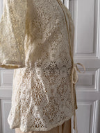 VINTAGE fait main 70s Gilet en crochet de coton écru taille unique