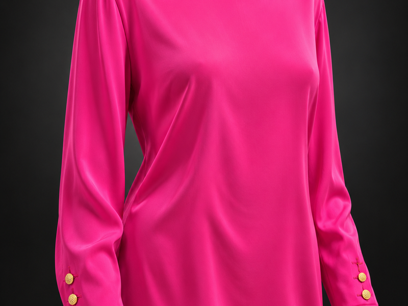 CHANEL Blouse Rose Shocking en soie boutons dorés