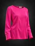 CHANEL Blouse Rose Shocking en soie boutons dorés