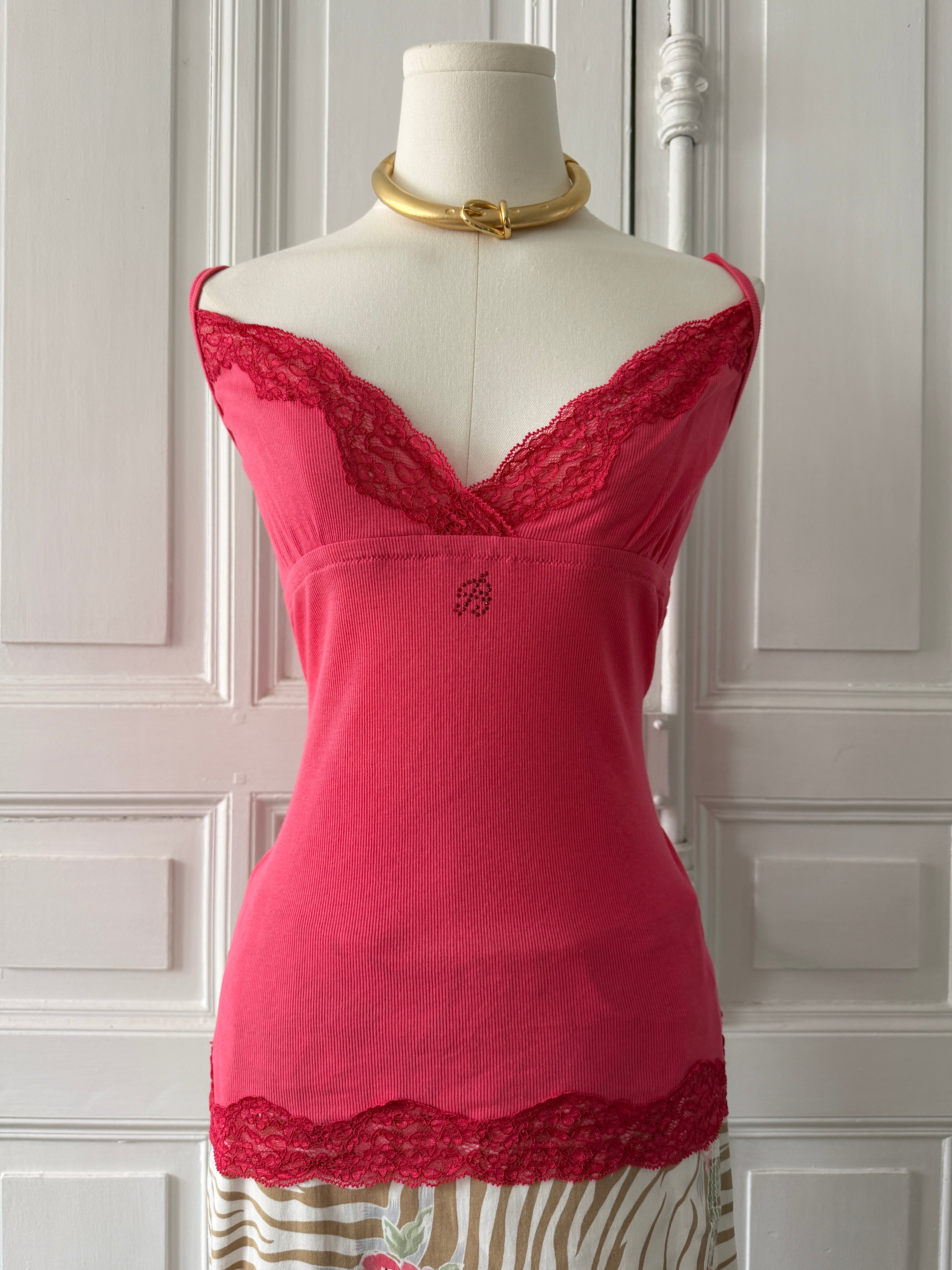 BLUMARINE underwear y2k top rose à bretelle