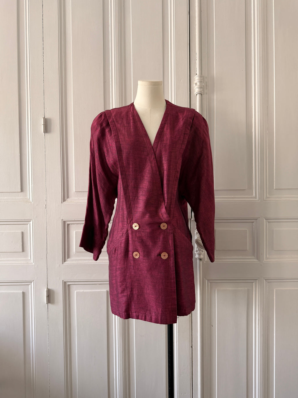 VINTAGE Blazer violet lin et coton année 80 taille 44