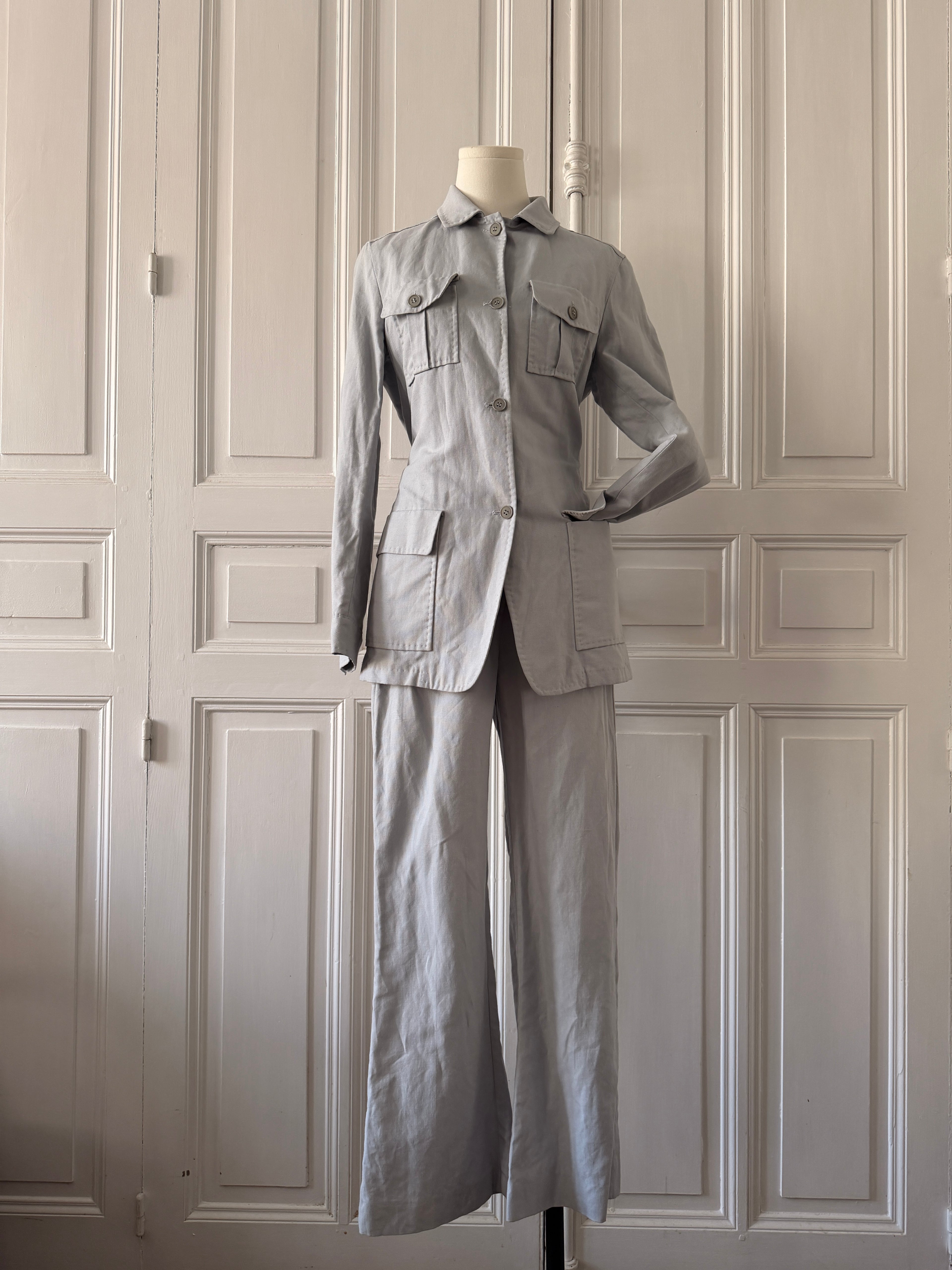 MAX MARA Ensemble tailleur pantalon veste manche longue bleu en lin taille 36