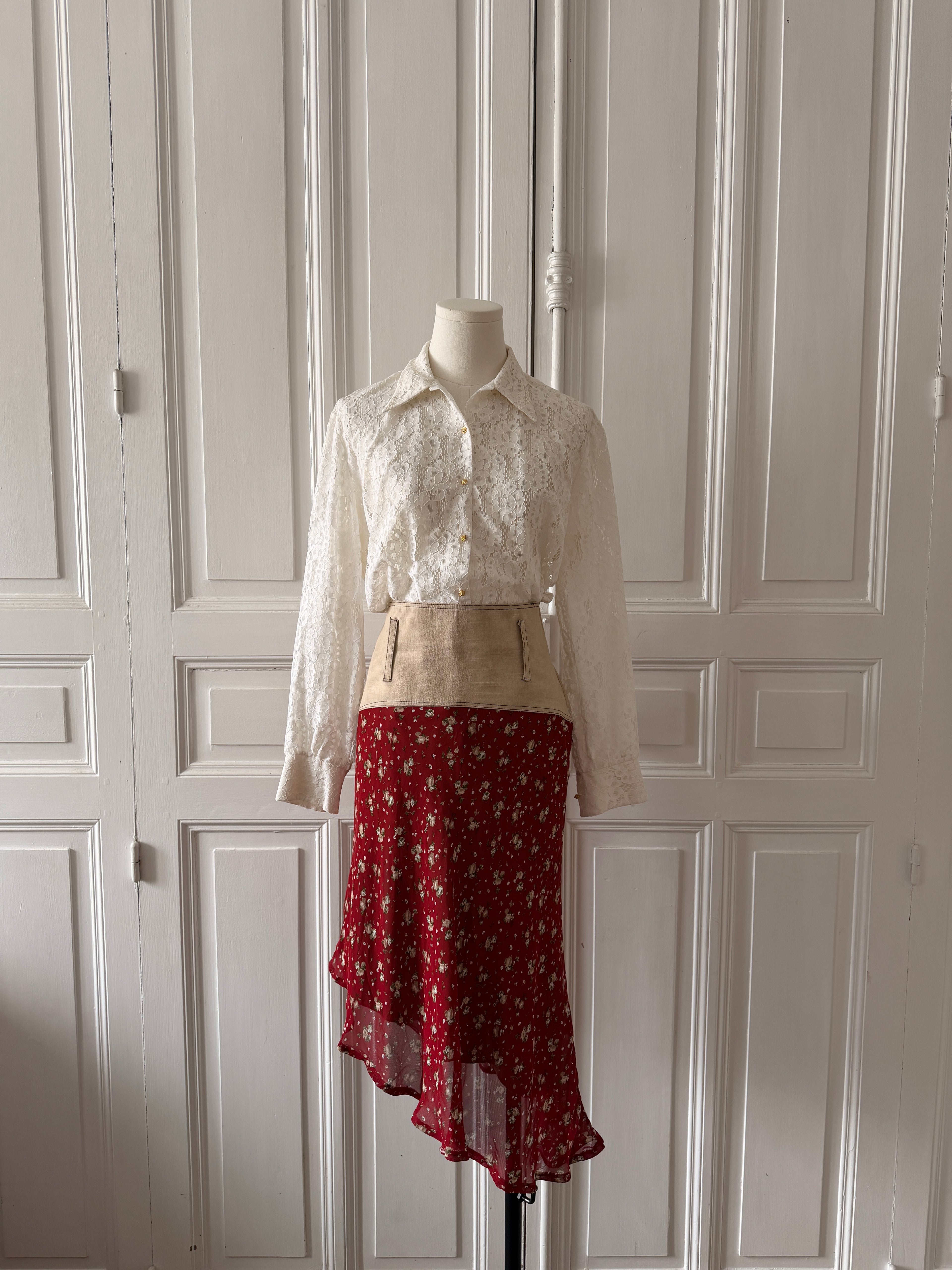 VINTAGE chemisier corsage rétro blanc en dentelle taille 42
