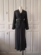 CYRILLUS Ensemble soie veste tailleur robe noir rayé écru taille 36