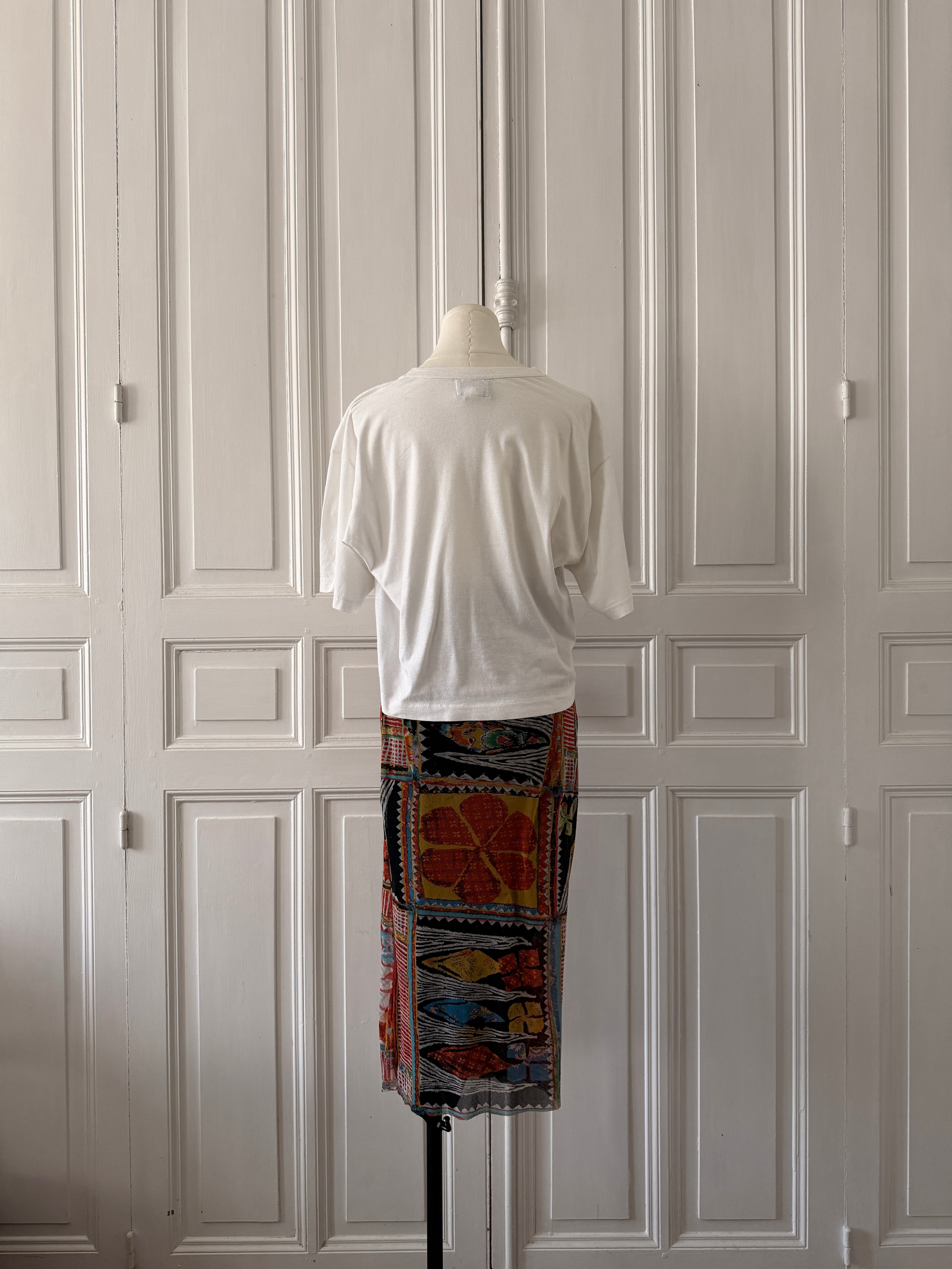 KENZO t-shirt cropped blanc imprimé brodé de perles taille L