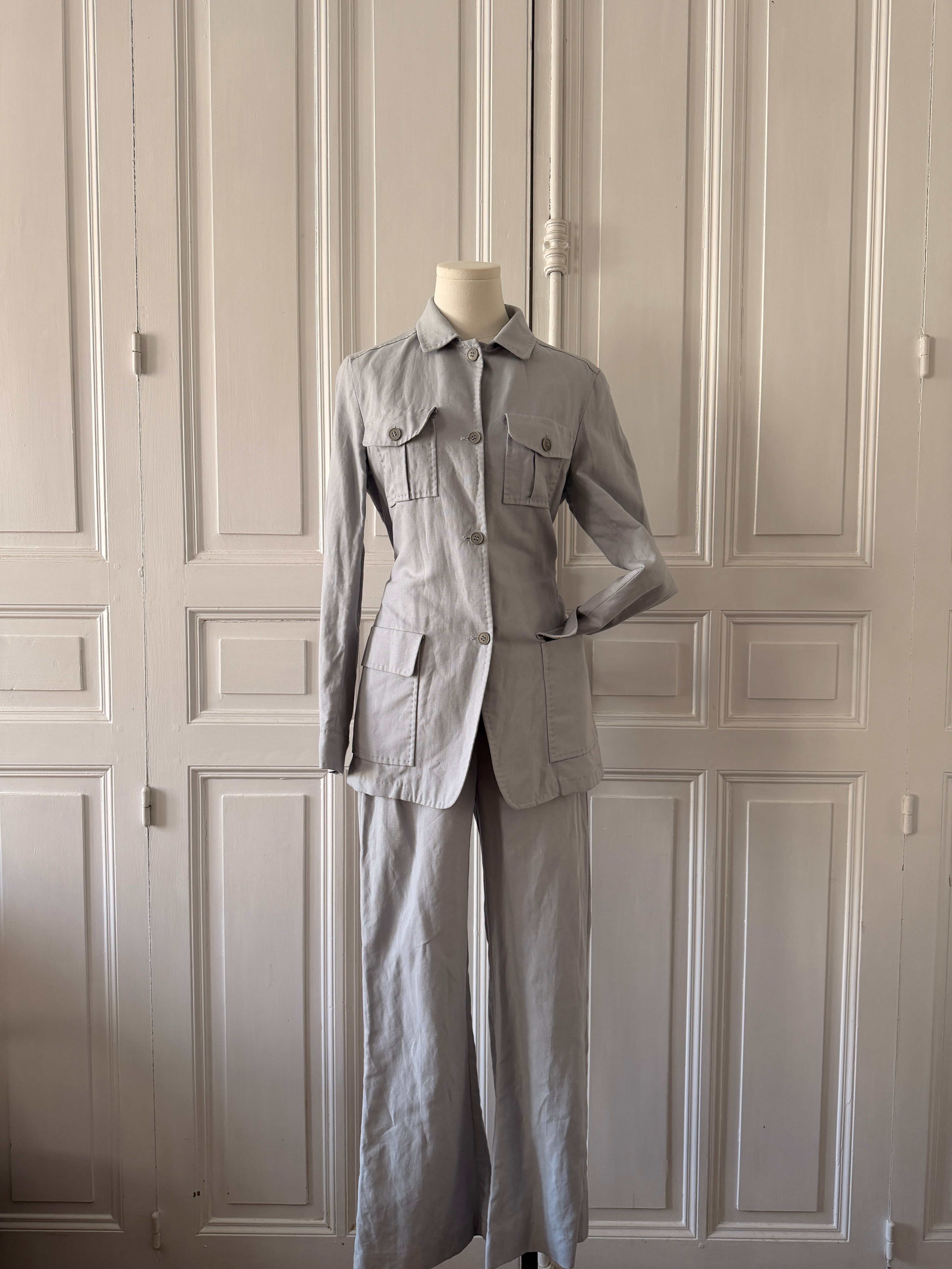 MAX MARA Ensemble tailleur pantalon veste manche longue bleu en lin taille 36