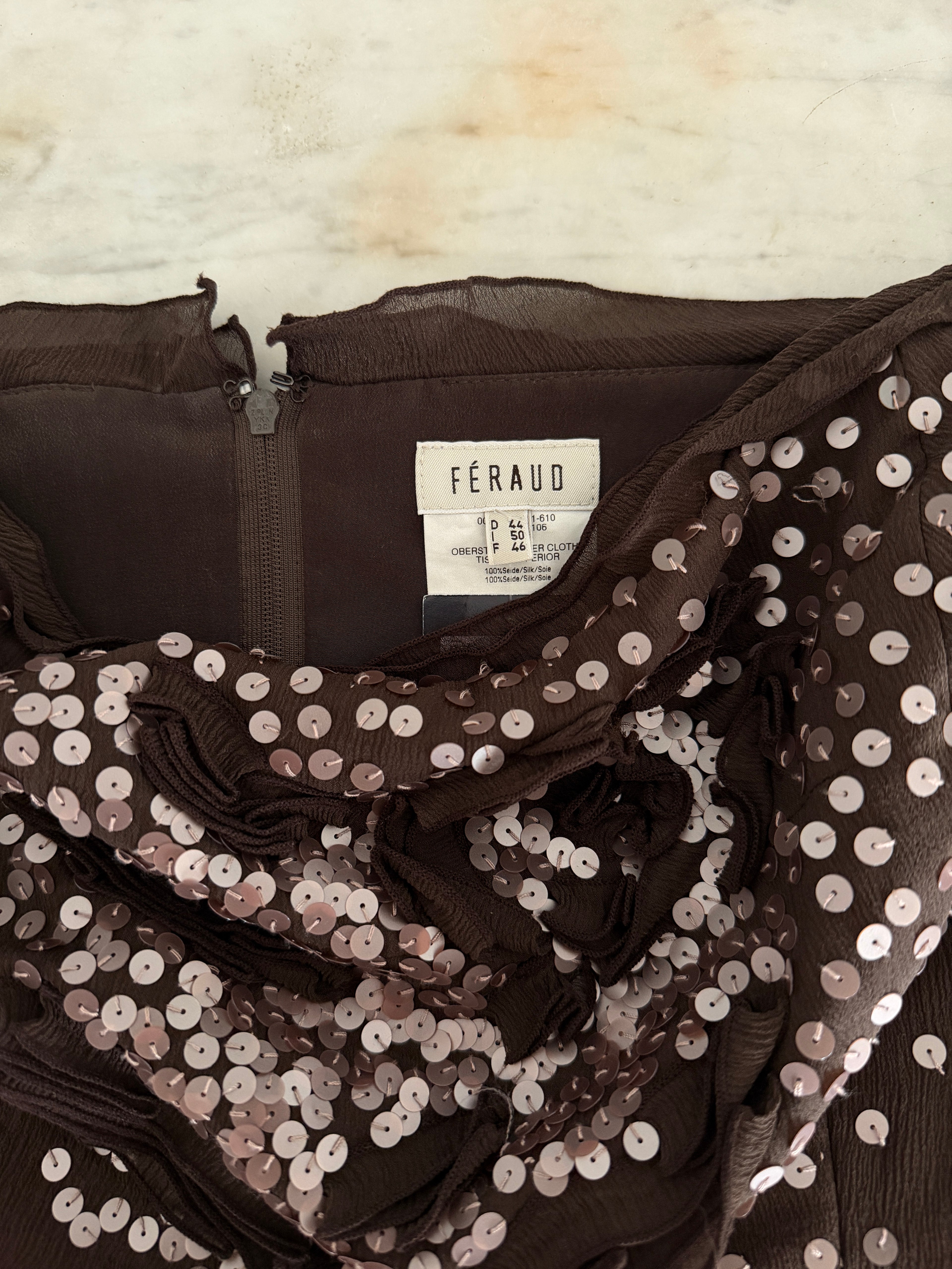 FÈRAUD bustier en soie brodé de sequins taille 46