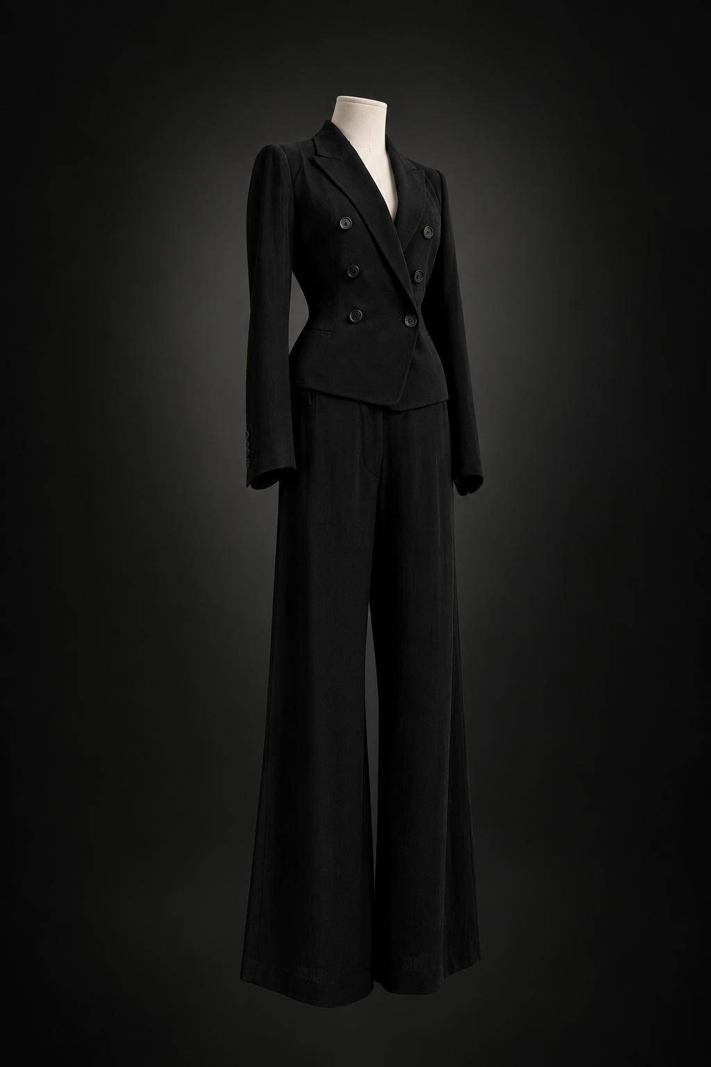 ANN DEMELEUMEESTER Ensemble tailleur pantalon en laine noire taille 38