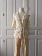 VINTAGE fait main 70s Gilet en crochet de coton écru taille unique