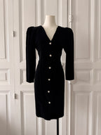GUY LAROCHE Robe en velours boutons bijoux argentés et strassés 36
