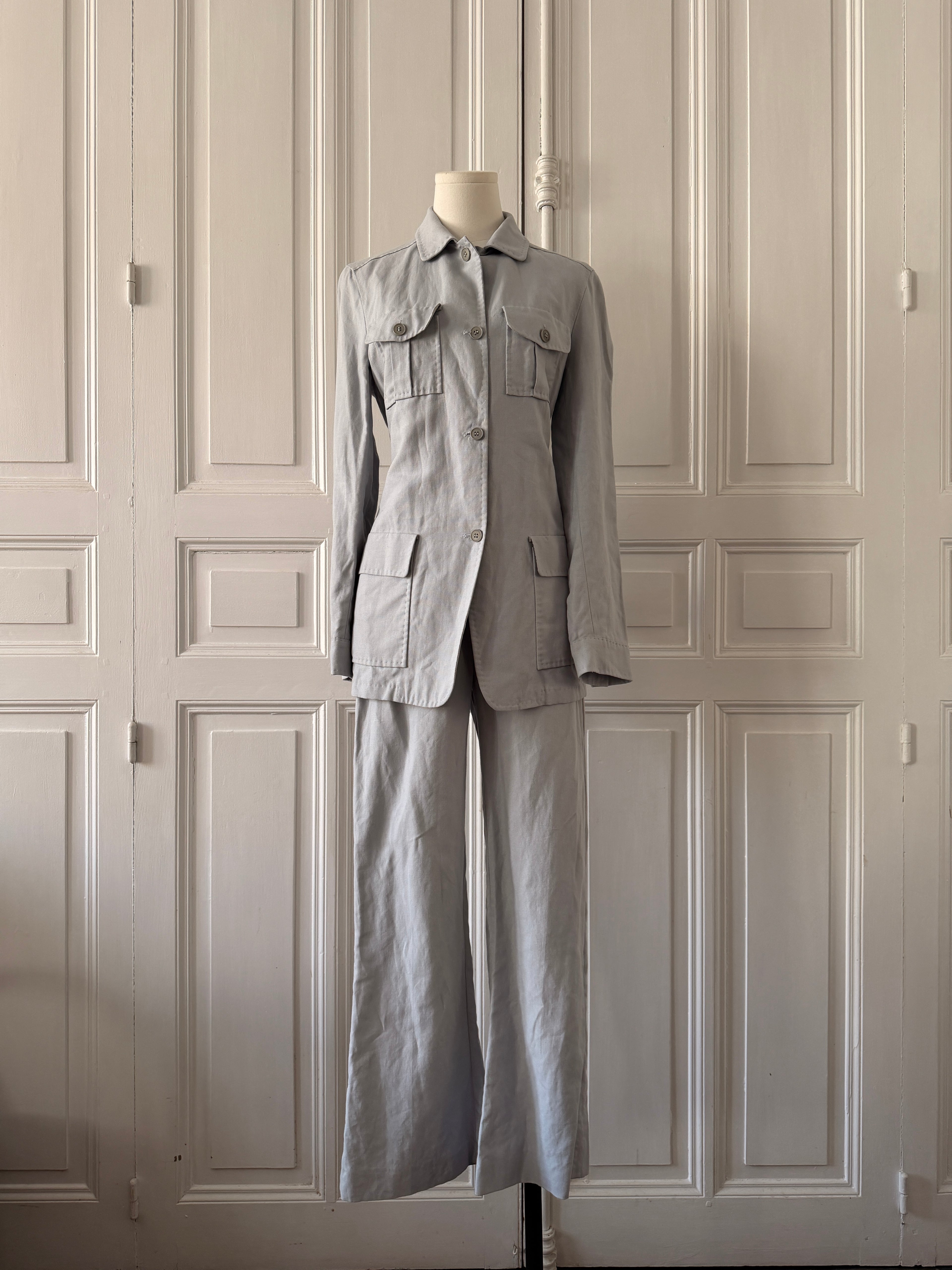MAX MARA Ensemble tailleur pantalon veste manche longue bleu en lin taille 36