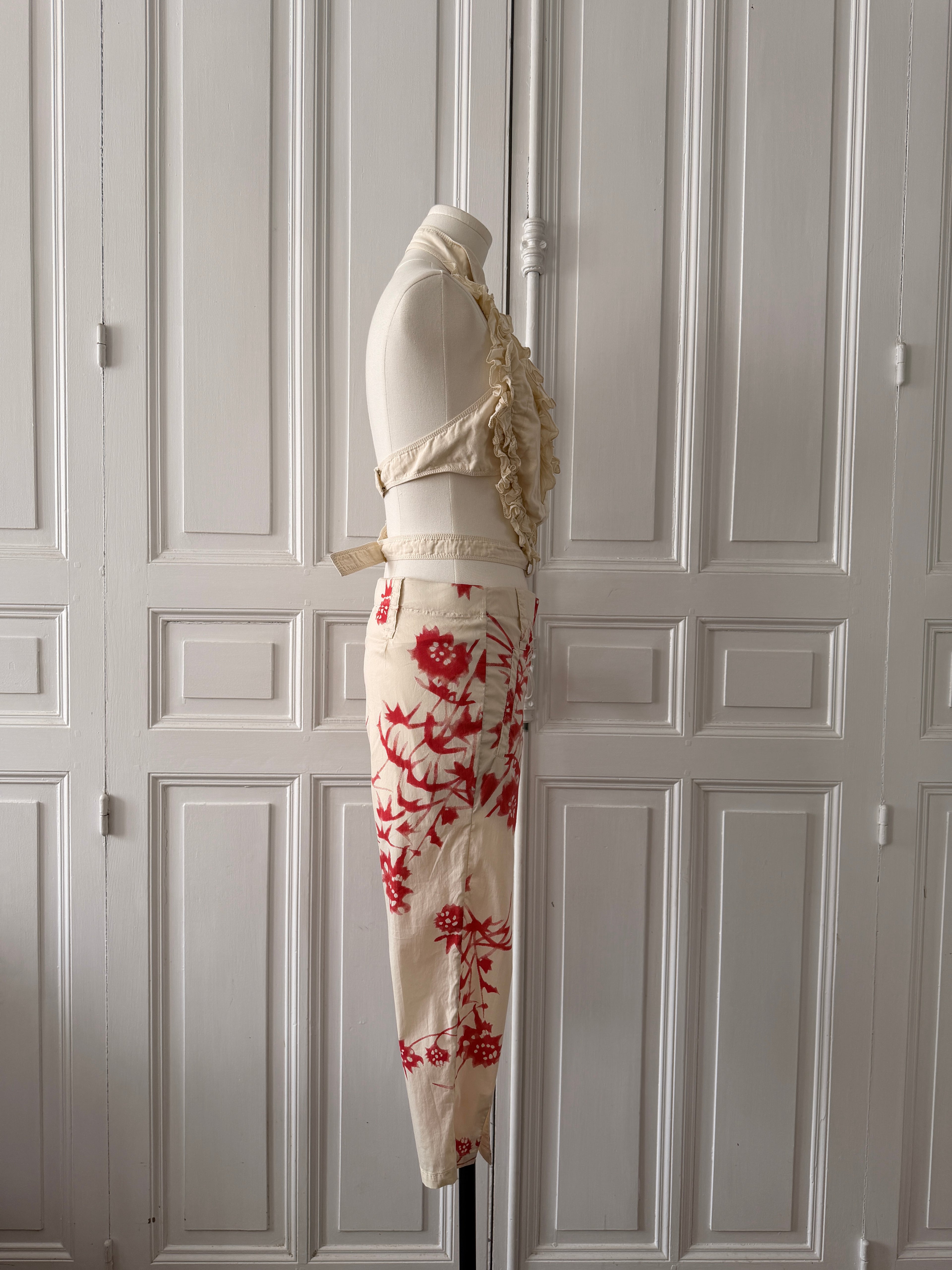MAX MARA top plastron dos nu surchemise beige en coton à volants 36/38