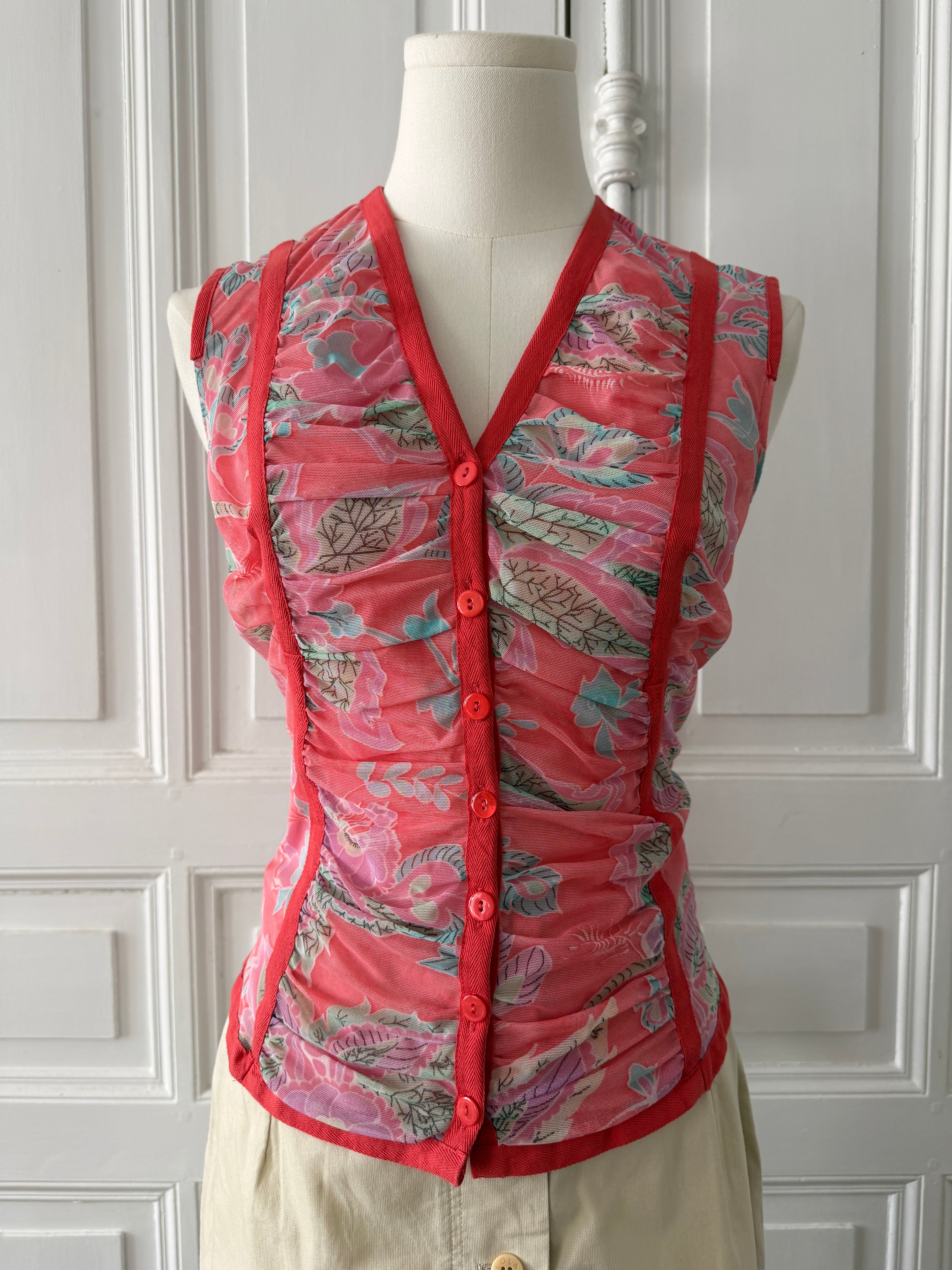 IRENE VAN RYB top en mesh corail à fleurs taille M