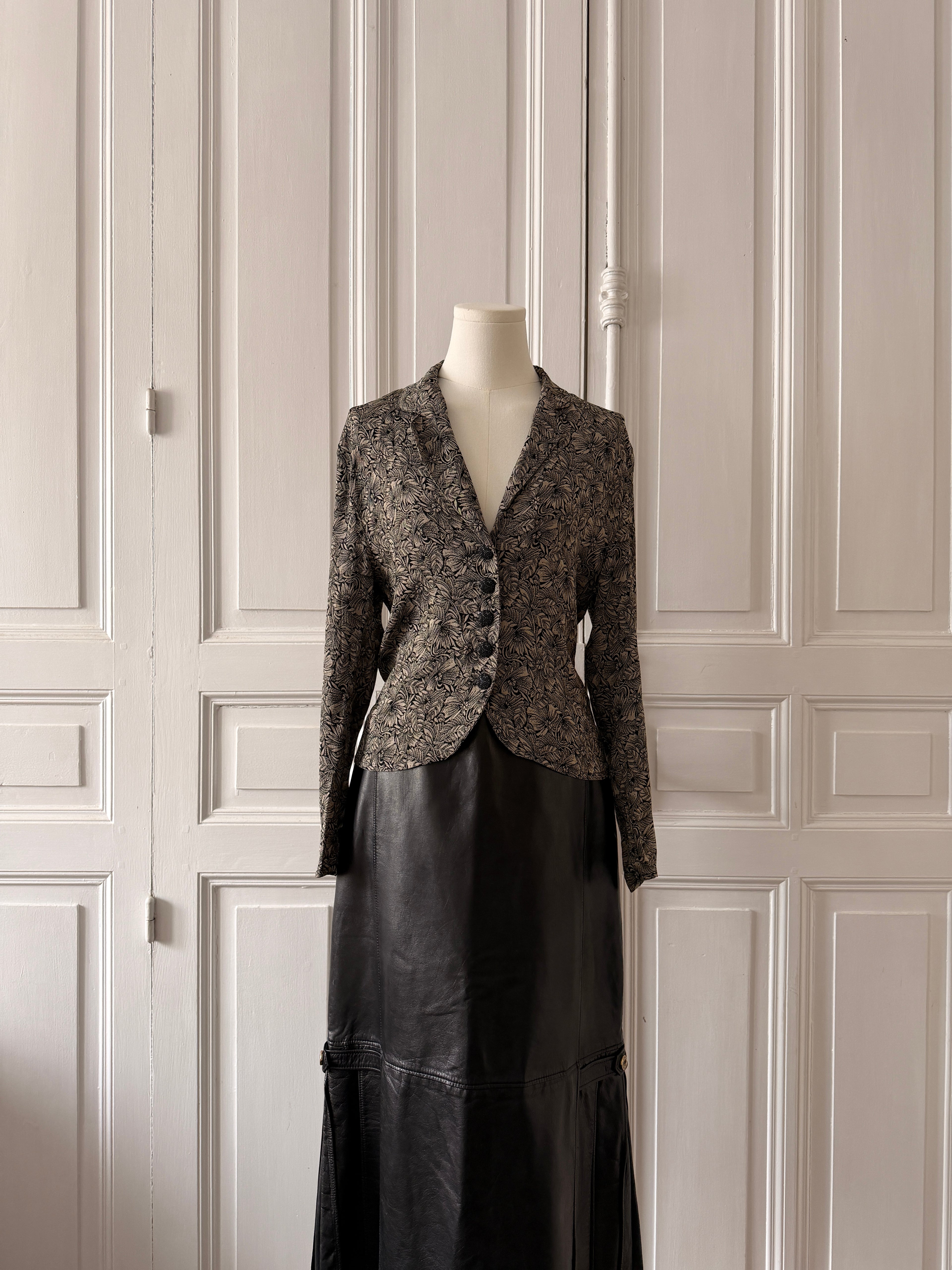 VINTAGE veste tissée légère à fleurs boutons décorés taille 36 38