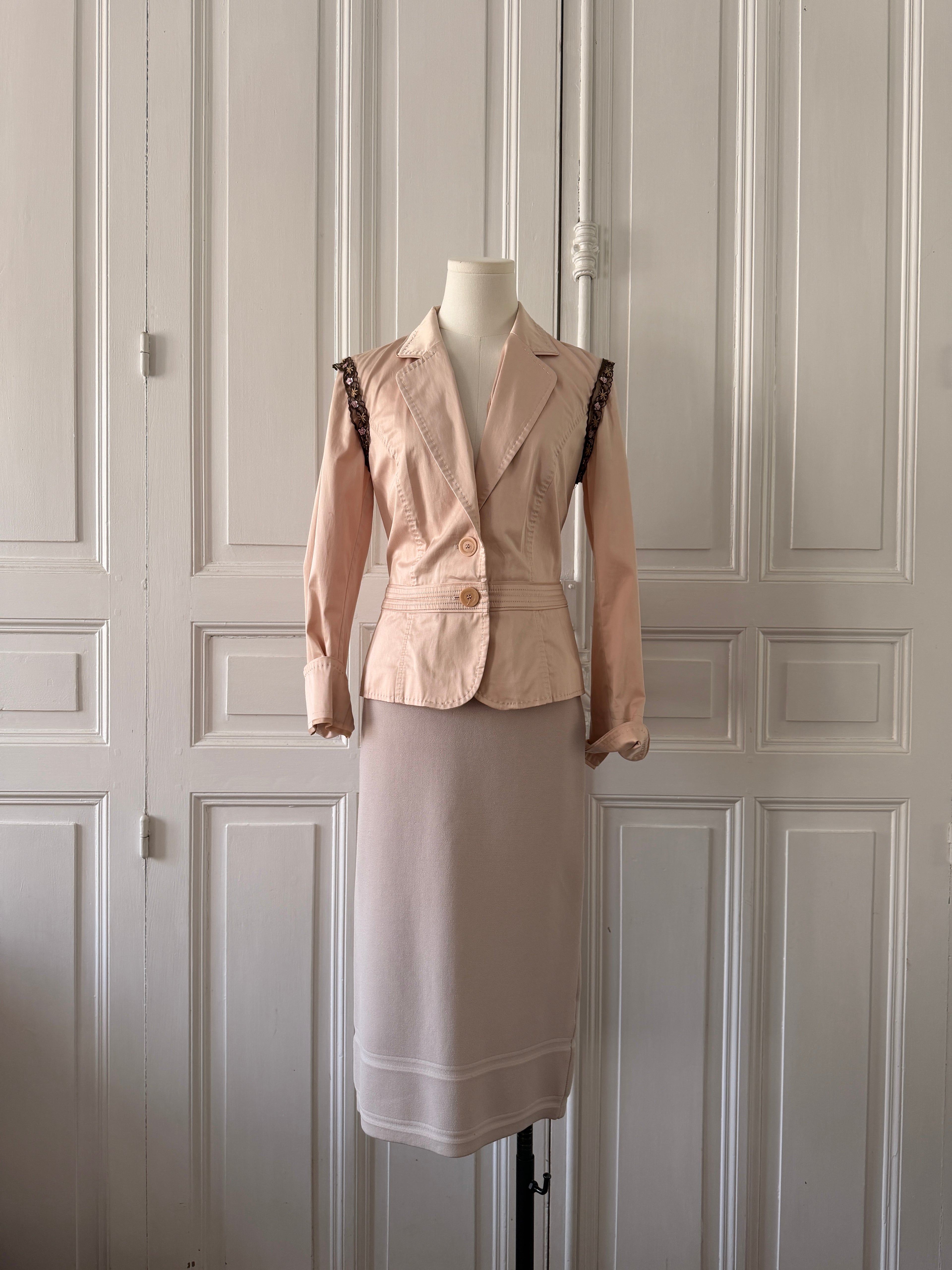 REISS Jupe en maille rose poudrée taille 38