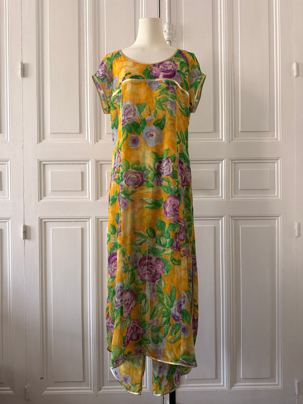 CHAKOK Ensemble pantalon tunique biais doré fleuri jaune taille 38