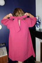 EMMA VERDIER KREMER- Robe mini en coton ancien brodé - Modèle Héritage Framboise écrasée
