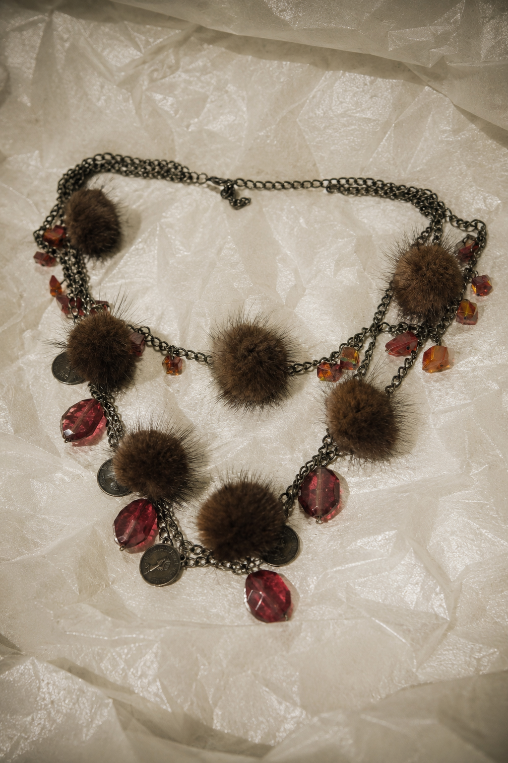 FANTAISIE Sautoir avec perles de fourrure de vison année 2000