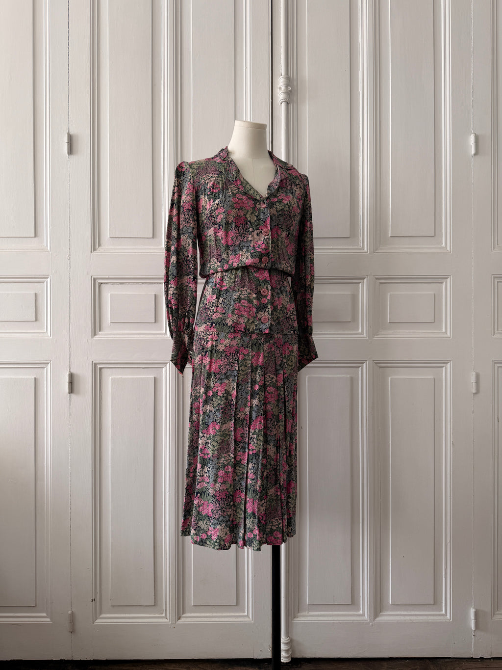VINTAGE Hand made tailleur jupe imprimé fleuri taille 36/38
