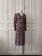 VINTAGE Hand made tailleur jupe imprimé fleuri taille 36/38