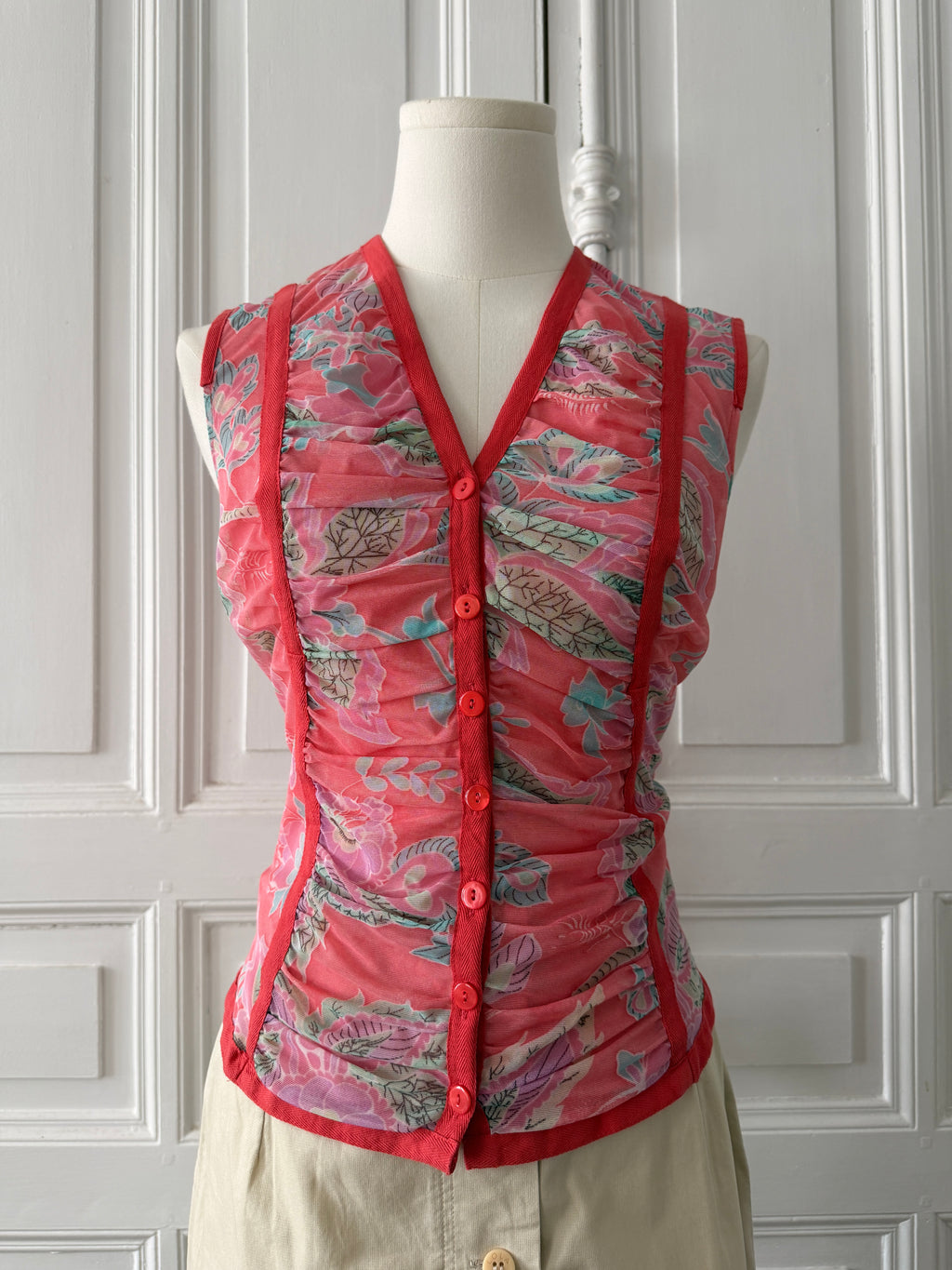 IRENE VAN RYB top en mesh corail à fleurs taille M