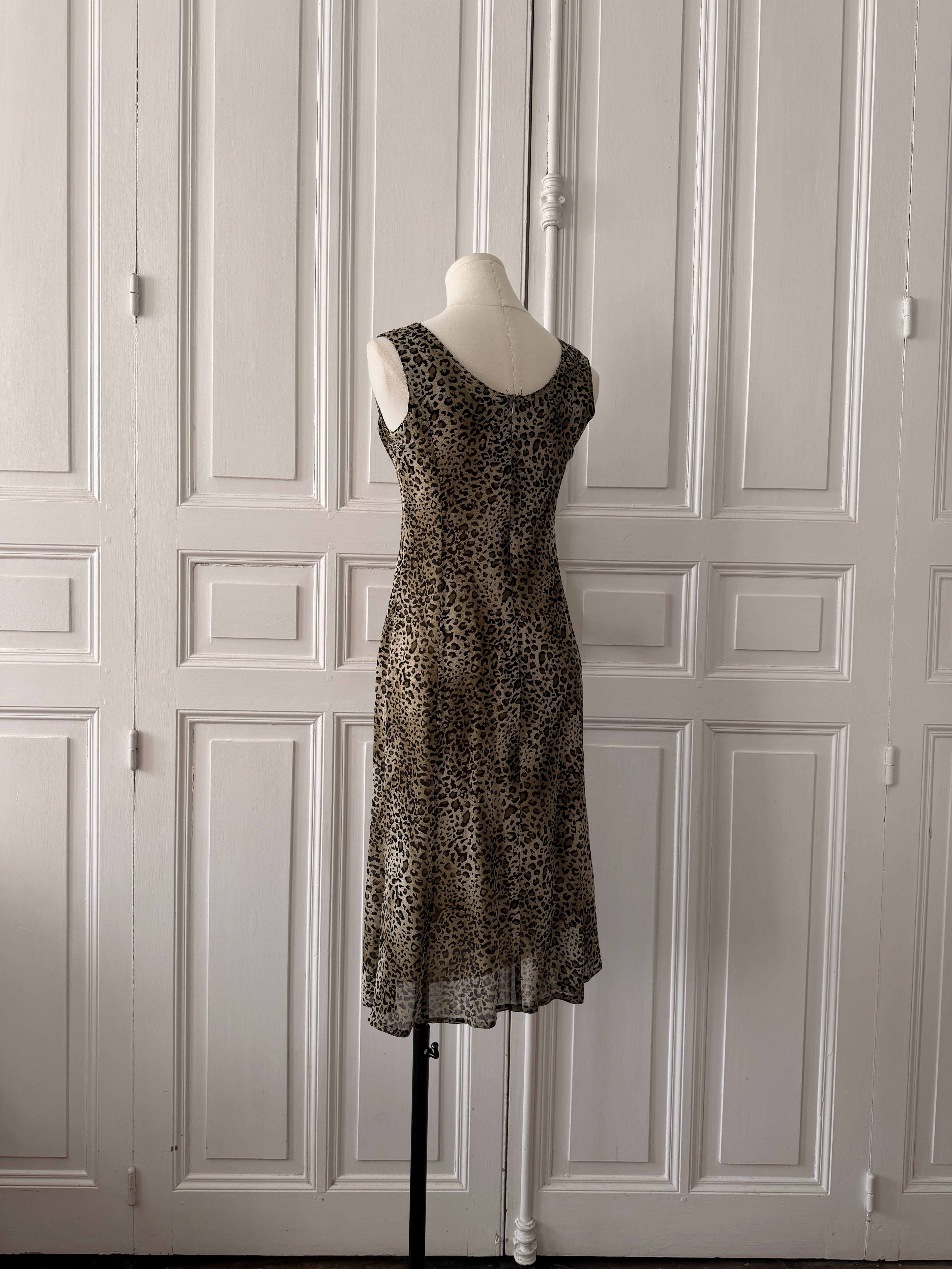 VINTAGE Y2K Robe léopard imprimée en mousseline taille 36 faite main