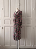 VINTAGE Hand made tailleur jupe imprimé fleuri taille 36/38
