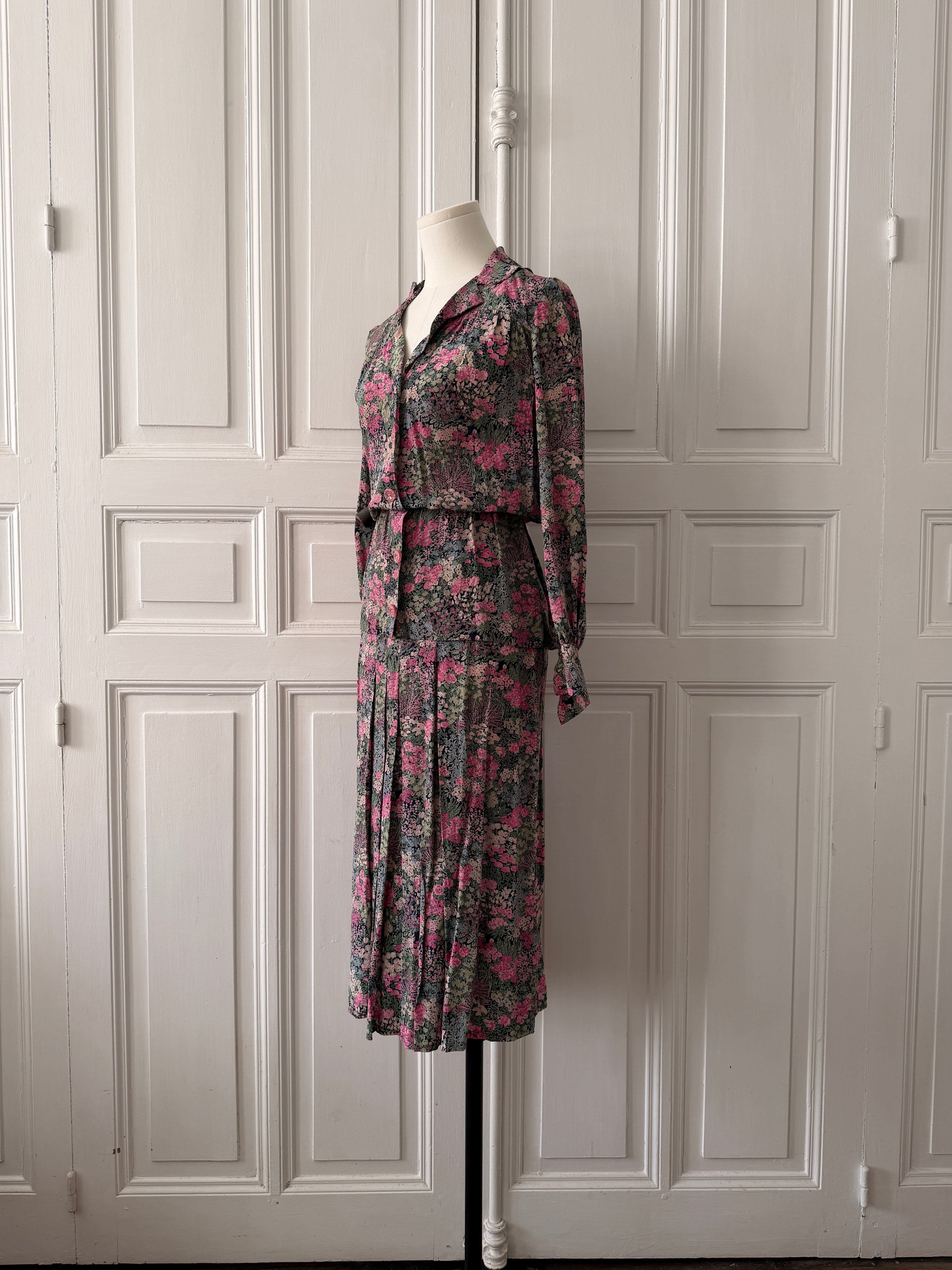 VINTAGE Hand made tailleur jupe imprimé fleuri taille 36/38