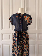 VINTAGE Made in France robe bleue marine fleurie taille 1