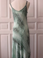 Y2K VINTAGE robe imprimée python bleu Tiffany, designer londonien taille 38
