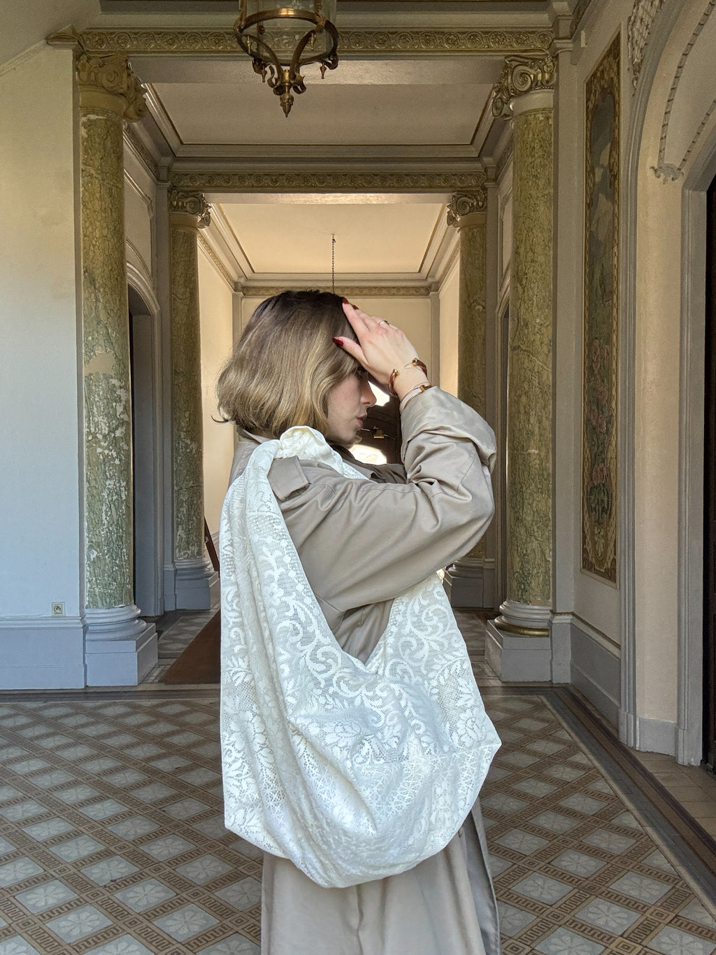 Sac à main Dentelle transparent Upcyclé- Modèle "Mémoire" - Cabas XL