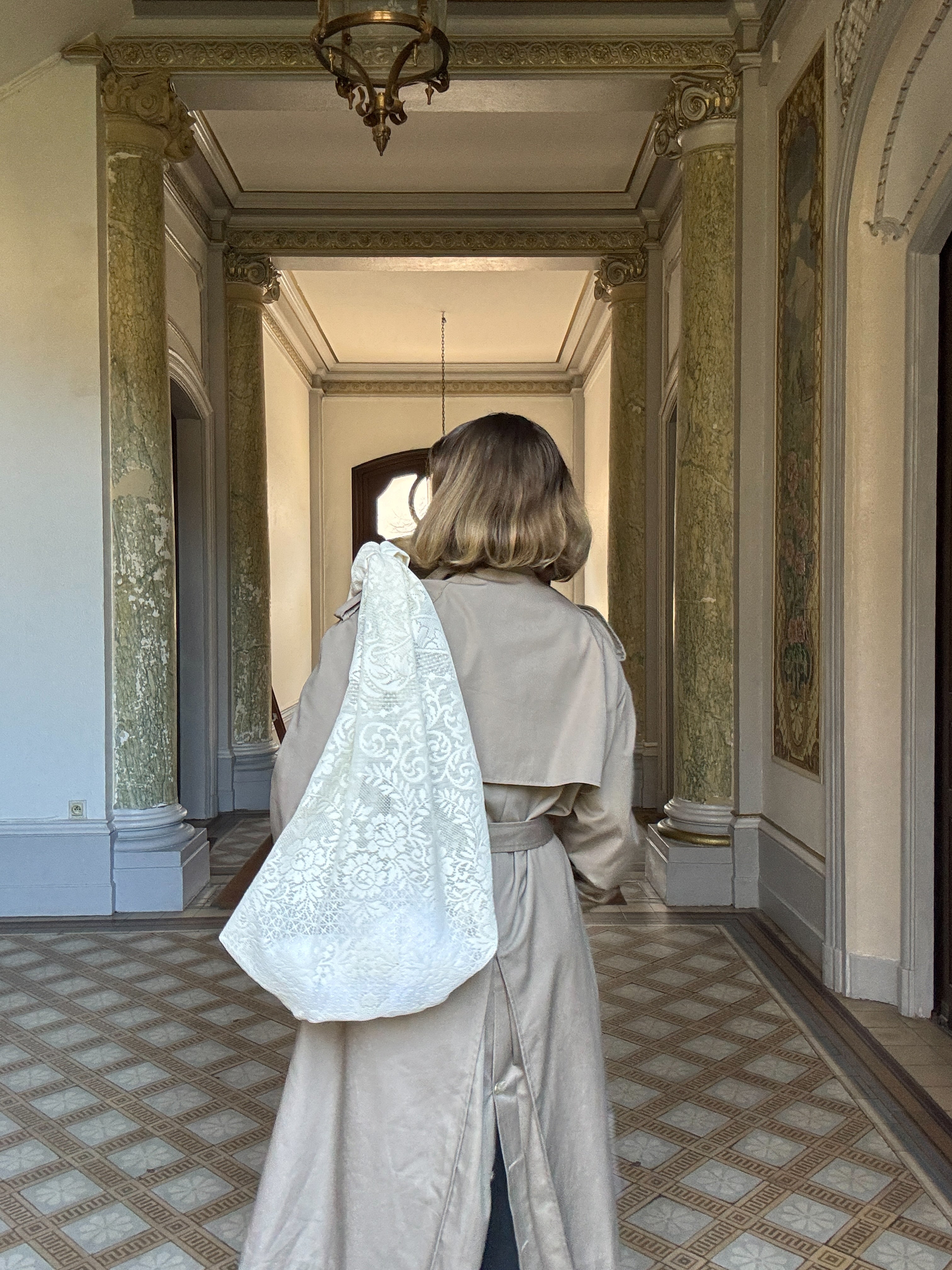 Sac à main Dentelle transparent Upcyclé- Modèle "Mémoire" - Cabas XL