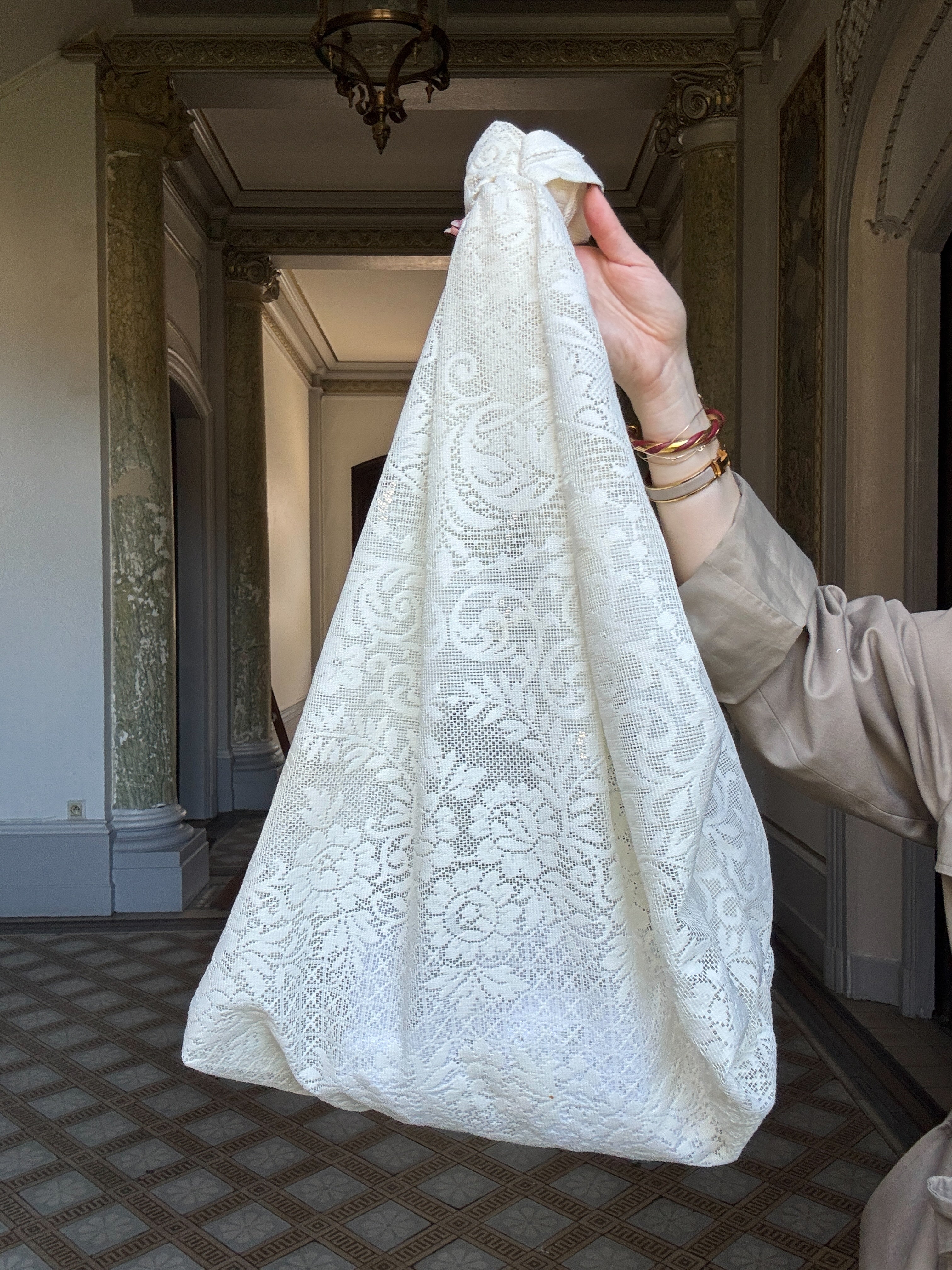 Sac à main Dentelle transparent Upcyclé- Modèle "Mémoire" - Cabas XL