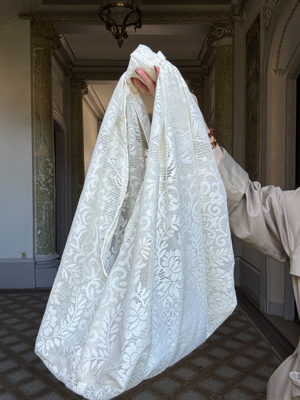 Sac à main Dentelle transparent Upcyclé- Modèle "Mémoire" - Cabas XL